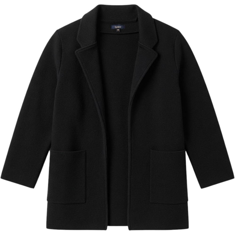 Quince Knit Blazer Women XS Black 100% Organic Cotton Open Front Patch Pockets